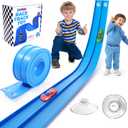 Flexible Race Track Toys for Kids: 15 Ft Flex Race Car Ramp Track with Suction Cups - Rolls Up Portable DIY Racetrack Compatible with Diecast 1/64th Cars Model - Birthday Gifts for Boys Girls Ages 3+
