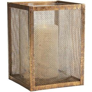 MY SWANKY HOME Contemporary Minimalist Gold Mesh Cage Candle Holders Square Pillar Hurricanes (Small - 10"H)