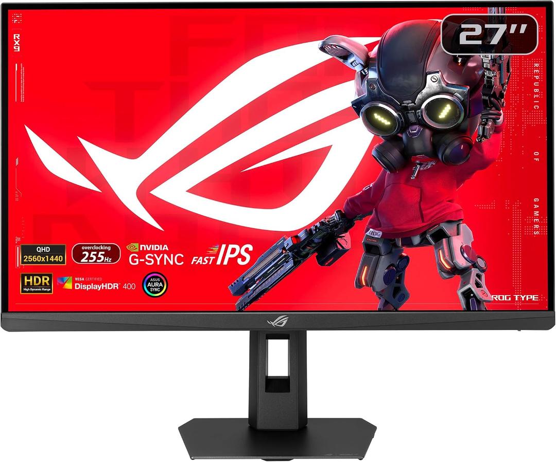ASUS ROG Strix 27” 1440P HDR Gaming Monitor (XG27ACMES) – QHD (2560x1440), 255Hz, 0.3ms, Fast IPS, Extreme Low Motion Blur Sync, G-SYNC Compatible, DisplayWidget, Tripod Hole, Gaming AI