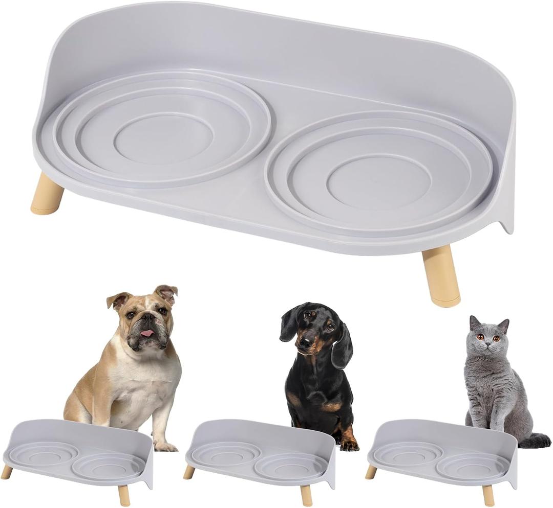 Raised Dog Feeder Bowl Stand - Elevated Dining Table for Small and Medium Dogs and Cats - Fits Food and Water Dish up to 6" Diameter - Grey (Bowls Not Included)