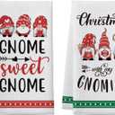 Gnome Christmas Kitchen Towels, 2 Pack Funny Holiday Dish Towels, Holiday Collection Gnomie Gift, Gnome Bathroom Hand Towels, Cute Christmas Kitchen Decorations, White Elephant Gifts for Women Men (Sweet)