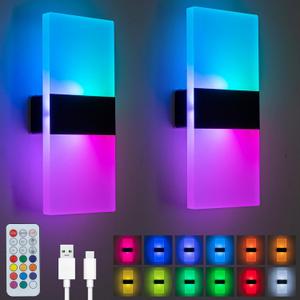 LED Wall Lights for Room Decor, 4000mAh Battery Operated Wall Sconce Set of 2, Remote Control, Dimmable, Rechargeable, Cordless Wall Lamps for Bedroom (Multi-colored RGB)