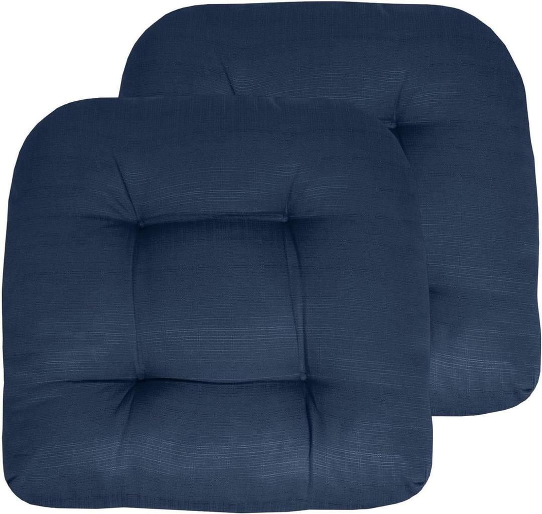 Sweet Home Collection Patio Cushions Outdoor Chair Pads Premium Comfortable Thick Fiber Fill Tufted 19" x 19" Seat Cover, 2 Count (Pack of 1), Navy Blue
