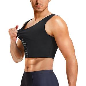 TAILONG Mens Compression Corset Vest Hide Gynecomastia Chest Binder Tank Top Faja para Hombre (2 XLarge, Black)