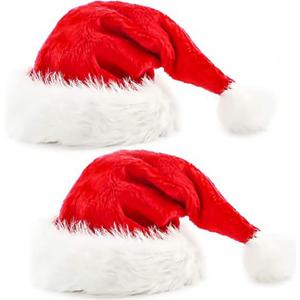 ONEUPIN 2PCS Santa Hat Christmas Hat for Kids Red Comfort Warm Velvet and White Rabbit Fur Brim, Red Classic Comfortable Thickened Liner Xmas Hat, Christmas New Year Festive Holiday Party Supplies