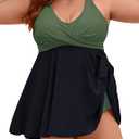 Edelqual Womens Plus Size Tankini Swimsuit Two Piece Tummy Control Bathing Suits Swim Dress Swimwear with Shorts (XX-Large Plus, Army Green & Black)