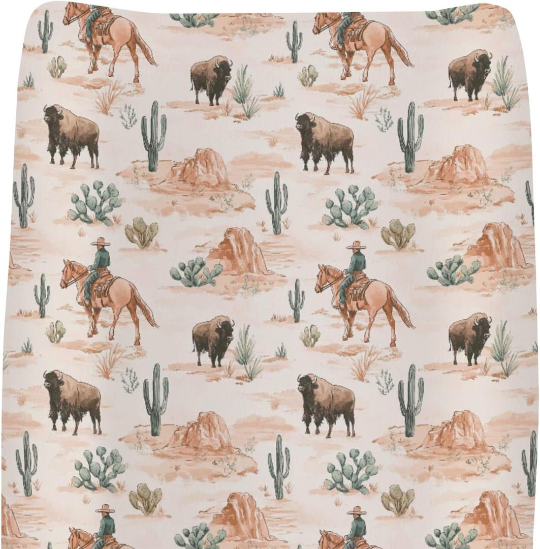 Vintage Cowboy Bison Changing Pad Covers for Baby Girls Boys Western Cowboy Cactus Mountain Fitted Changing Table Cover Mats Wild Desert Soft Diaper Changing Table Sheets 32''16''