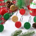 12 Pcs Christmas Shower Curtain Hooks Red and Green Decorative Rings Christmas Ball Boho Knots Shower Curtain Hooks Candy Stainless Steel Ring Winter Bathroom Decoration for Bathroom