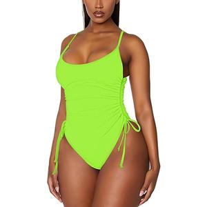 Viottiset Women's Ruched High Cut One Piece Swimsuit Tummy Control Bathing Suit Monokini,(Small)
