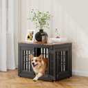 Snuowu 32" Heavy-Duty Dog Crate Furniture for Small/Medium Dogs, Rustic Wooden Dog Cage Kennel Indoor Furniture, Decorative Pet House End Table, Black & Wood