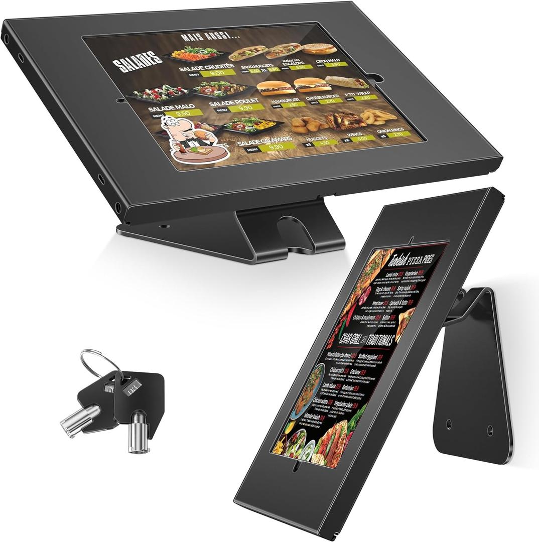 AboveTEK Anti-Theft Tablet Stand  iPad Locking & Security Stand, Countertop & Wall Mount POS Stand, 360 Swivel Kiosk Stand for iPad/iPad Air/iPad Pro  Ideal for Retail Business (Black)