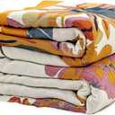 Boho Throw Blanket 100% Cotton Ultra Soft Bed Throw Large Fall Blanket Floral Bird and Butterfly Farmhouse Decor Bed Blankets,60"80" All Season Blankets for Sofa Couch Chair