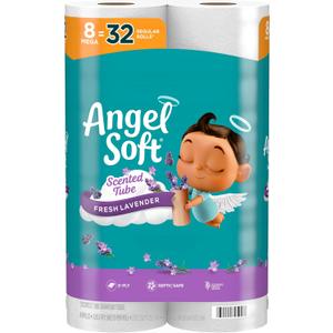 Angel Soft Toilet Paper with Fresh Lavender Scented Tube, 8 Mega Rolls = 32 Regular Rolls, Soft and Strong Toilet Tissue