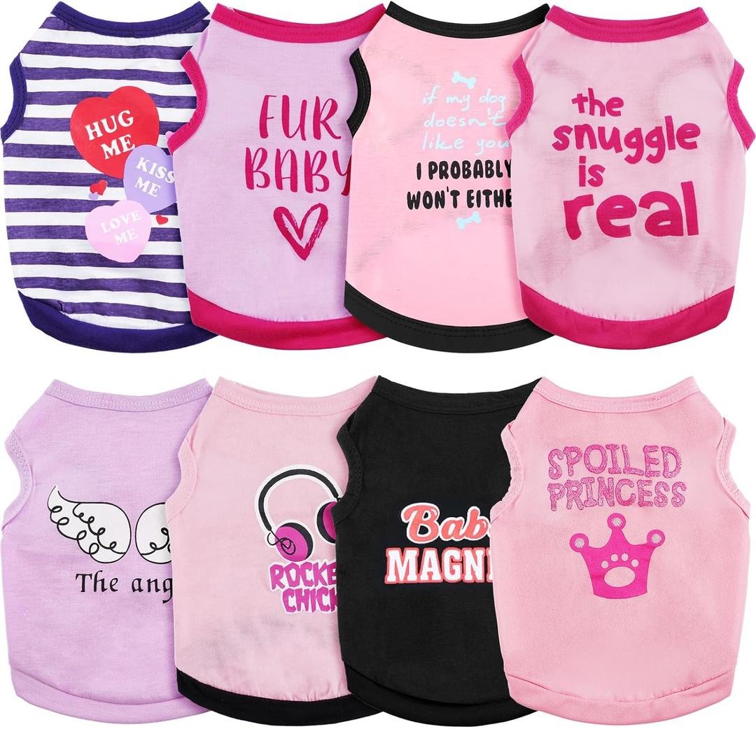 Reginary 8 Pieces Pet Shirts Summer Printed Puppy Dog Shirt Soft Pullover Cute Dog Sweatshirts Puppy Girl Female Clothes Outfits Small Doggie Cats(Vivid Pattern,Size M)