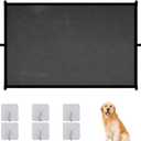 Adjustable Pet Barrier 48.3 * 28.3 inchs, Mesh Gate for Pets with 6 Transparent Hooks,Retractable Dog Gate, Durable Material for Doorways and Openings