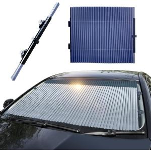 Car Retractable Windshield Sun Shade, 25.6"60" Large Sunshade Protector Blocks 99% UV Rays, Auto Retractable Front Windshield Sunshade for Trucks, SUVs, Car Accessories