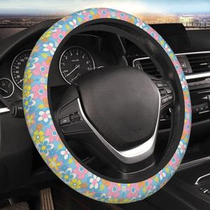 Retro Flowers Steering Wheel Cover Universal 15 Inch Cute Car Accessories Protector for Women Men