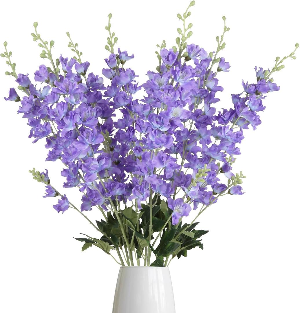8PCS Purple Delphinium Artificial Flowers 33.5'' Faux Hyacinth Flowers Long Stem Silk Flowers for Tall Vase Home Wedding Table Decor(Light Purple)