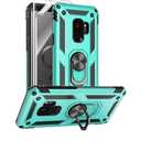 Androgate for Samsung Galaxy S9 Case with HD Screen Protectors, Military-Grade Metal Ring Holder Kickstand 15ft Drop Tested Shockproof Cover Case for Samsung Galaxy S9 (2018), Green