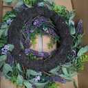 26 Inch Lavender Wreath for Front Door, Spring Summer Purple Flower Wreath with Eucalyptus Leaves for Indoor Outdoor Wall Window Wedding Festival Decor for All Seasons Purple&green