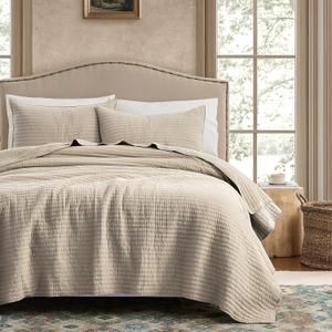 WDCOZY 100% Cotton King Size Quilt Set - Beige Neutral Striped Pick Stitch Soft Lightweight Bedspread, Textured Like Linen, Farmhouse Country Rustic Coverlet, Shabby Chic Gauze Bedding, 3 Pieces (King (106"x96"), Linen (Warm Yellow Tint)) WDCOZY 100% Cotton King Size Quilt Set - Beige Neutral Striped Pick Stitch Soft Lightweight Bedspread, Textured Like Linen, Farmhouse Country Rustic Coverlet, Shabby Chic Gauze Bedding, 3 Pieces (King (106"x96"), Linen (Warm Yellow Tint))
