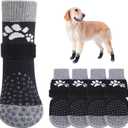 SCENEREAL Anti Slip Dog Sock to Prevent Licking Paws for Hardwood Floors, Boots & Paw Protector Shoes for Hot/Cold Pavement with Grippers, Double Sides Grips for Small Medium Large Senior Dogs, L (Two Paws(Pack of 6)-Black)