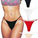Cotton G String Thongs for Women T Back Gstring Underwear Seamless Panties Tangas Sexy 4 Pack Set (B/ R/ W/ N, Large)