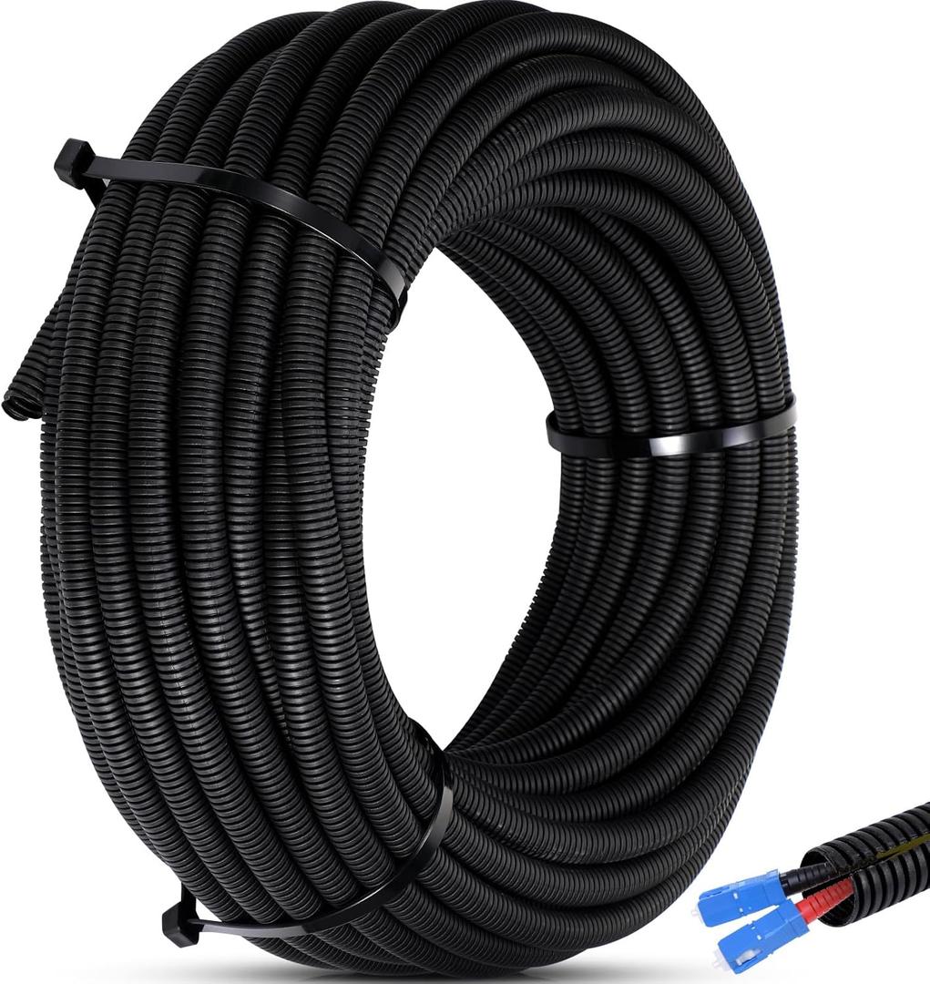 Sasylvia 1.5'' x 20 ft Split Wire Loom Cord Protector Tubing Split Conduit Protector Tubing Convoluted Tube Flexible Electrical Wire Cover Protective Sleeves (Black)