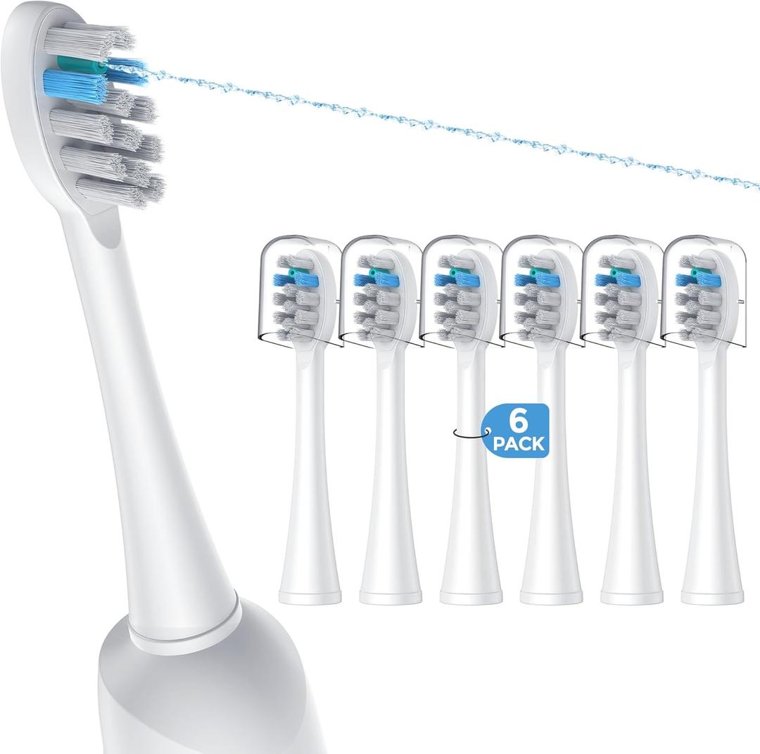 6 Pack Toothbrush Replacement Heads Compatible with WaterPik Sonic Fusion 2.0, FitMount Flossing Brush Head Fit for Water-Pic SF-01W SF-02W and 2.0 SF-03 SF-04 (1 Count (Pack of 6), White)
