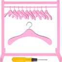 Civaner 11 Pcs Doll Garment Rack with Wooden Clothes Hanger for 18 Inch Girl Doll Clothes Mini Hangers Wardrobe Furniture Accessories for Dollhouse Baby Shower Supplies (Pink)