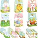 MKLTUHGDG 24 PCS Easter Treat Bags, Easter Goodie Bags, Paper Bags with Stickers Easter Gift Bags for Kids Easter Party Favors Cookies