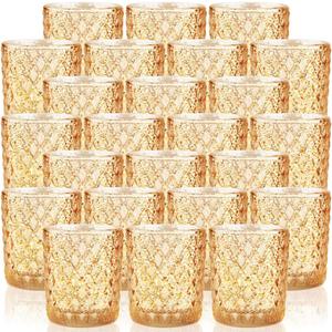 SHMILMH Gold Votive Candle Holders Set of 24, Tea Lights Candle Holder Bulk, Mercury Glass Votives for Wedding Table Centerpiece Birthday Party Easter Decor