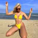 MIKETAI Sexy Bikinis for Women 2 Piece Bikini Spaghetti Strap Swimsuits Solid Color Bathing Swimwear Triangle Bathing Suit (Yellow, S)