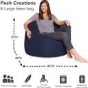 Posh Creations Bean Bag Chair for Kids, Teens, and Adults Includes Removable and Machine Washable Cover, Solid Navy Blue, 48in - X-Large