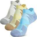 Hylaea No Show Running Athletic Anti-Blister Wicking Coolmax Socks, Seamless Anti-odor (Large, 3 Pairs Blue Gray Yellow)