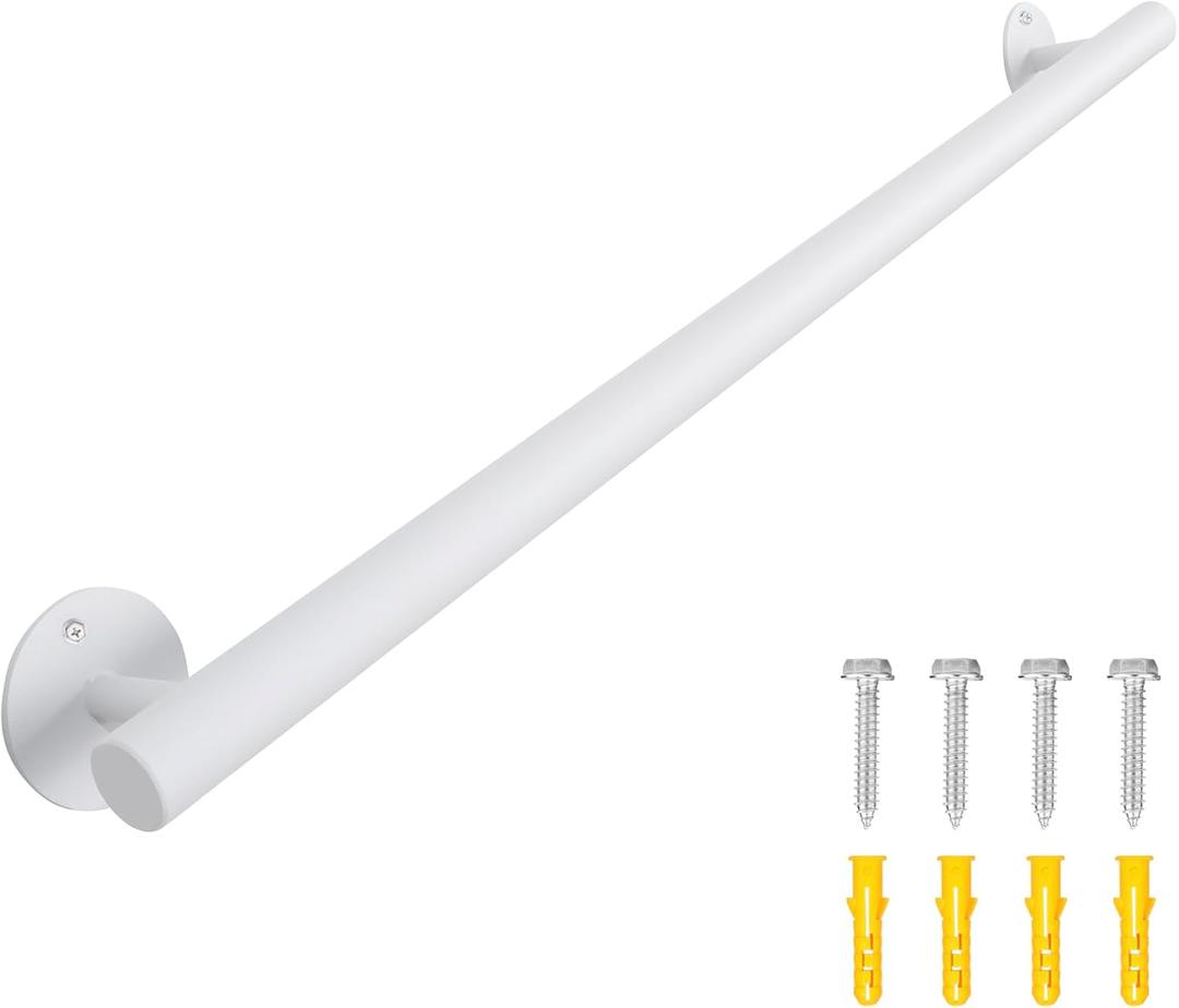 2.9 FT White Hand Rails for Indoor Stairs- 35 Inch Wall Mounted Pipe Staircase Handrails - Metal Railing Grab Bars for Wall, Outdoor Deck Porch Steps Rail