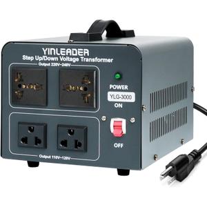 Yinleader Voltage Converter Transformer 3000w Step Up/Down Power Converter 110-120V to 220-240V/220-240V to 110-120V, with 2 US & 2 Universal Outlets, Circuit Breaker Protection (Grey)
