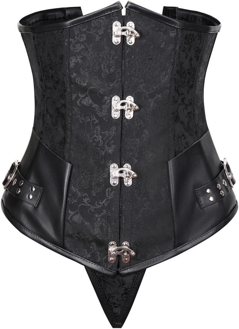 SHYMMUO Women Steampunk Corset Sexy Boned Underbust Goth Lace Up Medieval Waist Corset Belt (Medium, Black)