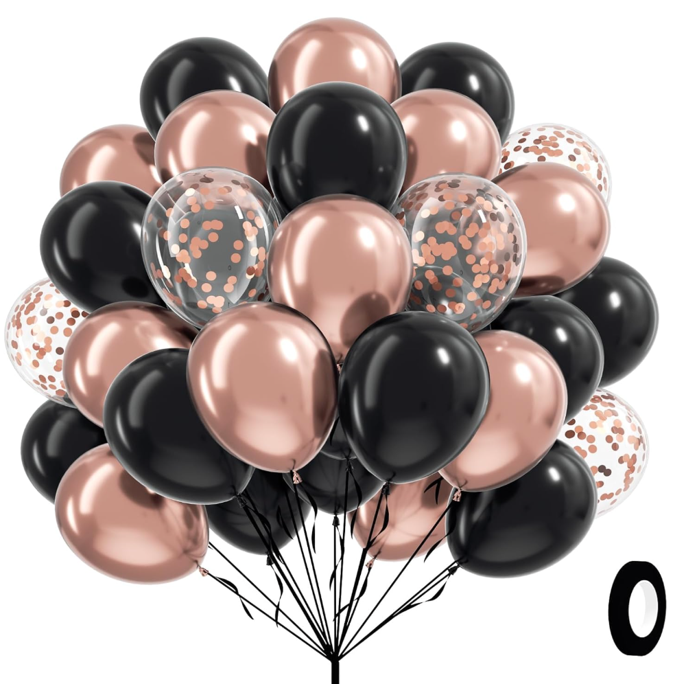 Rose Gold and Black Balloons 12inch with Rose Gold Confetti Balloons for Wedding Graduation Baby Shower Birthday Party Decoration