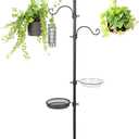 Adjustable Shepherd Hook Stand, 34"- 55" Black Iron Shepherd Hook with Base for Plant Hanging, Wind Chime & Bird Feeder - Outdoor Garden Porch Decoration (Basic Style)