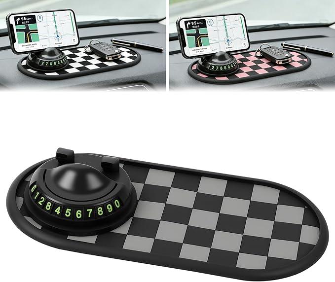 Mobile Phone Bracket Anti-Slip Mat, Multifunction Car Dashboard Mat with Temporary Parking Number, Universal Anti-Slip Car Dashboard Mat for Phones Sunglasses and Keys Gadget (Gray-Black)