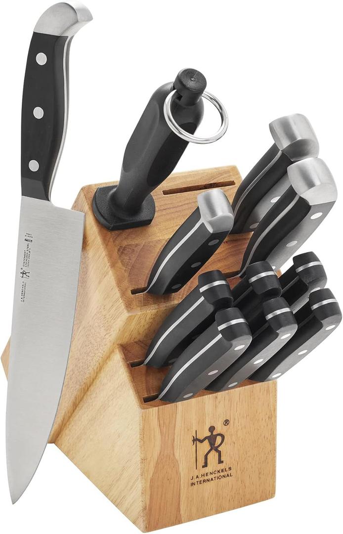 HENCKELS Premium Quality 12-Piece Statement Knife Set with Block, Razor-Sharp, German Engineered Informed by over 100 Years of Masterful Knife Making, Lightweight and Strong, Dishwasher Safe (Natural)