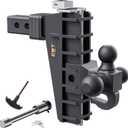 Adjustable Trailer Hitch with Hook, Tri-Ball (1-7/8" x 2" x 2-5/16") Drop Hitch, Fits 2-Inch Receiver, 8 Inch Drop Hitch, 18500 LBS GTW-Class 3 Tow Hitch for Heavy Duty Truck, Black, Solid Ball Mount