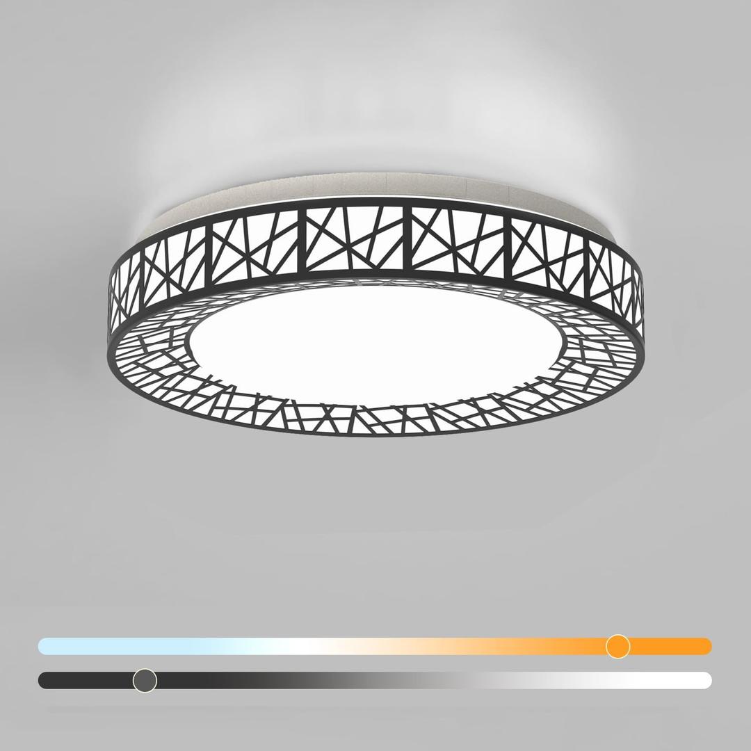 16 Inch Flush Mount Ceiling Light, Modern Black LED Ceiling Light Fixture, 28W 2800LM 2700-6500K Adjustable, Dimmable Ceiling Lights for Bedroom, Kitchen, Hallway, Bathroom, ETL Listed