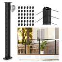 42" T-Drilled Corner Cable Railing Post, Three-Side Holes Stainless Steel T304 Corner Rail Post, Upgraded Black One-Post Corner Solution, Wire Metal Post for Indoor Outdoor Corner Railing