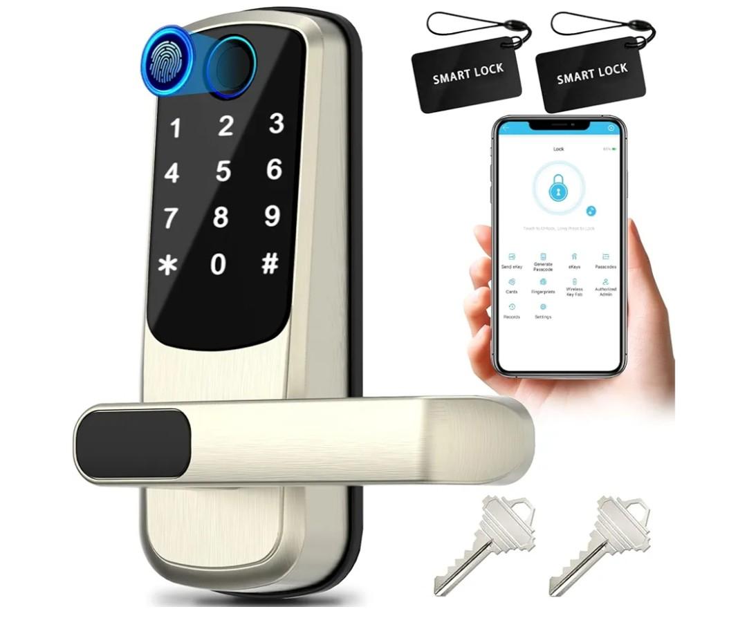 Smart Door Lock with Handle,Fingerprint Exterior Locks,Smart Locks for Front Door/Bedroom/Office,Electronic Digital Keypad Smart Lock,Auto Locked & App Control(Silver)