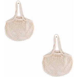 2 Pack Reusable Produce Bags | Mesh Net Washable Long Cotton String Handles for Fruits & Vegetables - Eco-Friendly Breathable Grocery Storage Solution