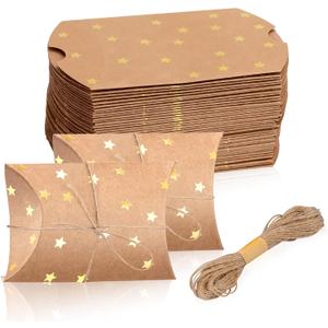 100 Pieces 2.36x3.5x0.98 inch Small Gift Pillow Boxes for Gifts Kraft New Year Gift Box Christmas Pillow Boxes Pillow Gift Boxes with Jute String for Wedding New year Present and Birthday Party Favor