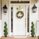 THE BLOOM TIMES 3ft Artificial Topiary Trees Set of 2, 36 inch Faux Cedar Cypress Spiral Topiary Trees Outdoor - Fake Plants for Garden Front Porch Indoor Outside Planter Decor Cedar Yellow Green, 3ft