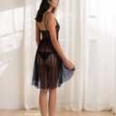 Plus Size Women Sexy Lingerie Set Lace Babydoll Strap Chemise Nightgown Sleepwear Side Slit Nightdress with Panty (Black, XXL)